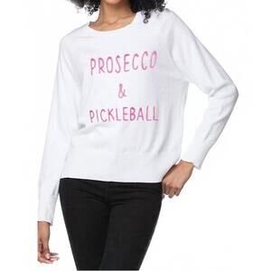 NEW GOLDEN SUN cotton crew prosecco & pickleball sweater in white